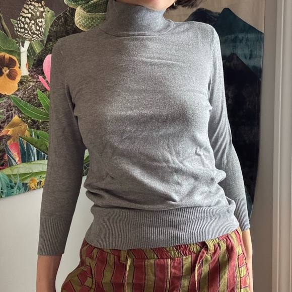 Apt. 9 Sweaters - Grey Knit Mock Neck 3/4 Sleeve Sweater Top